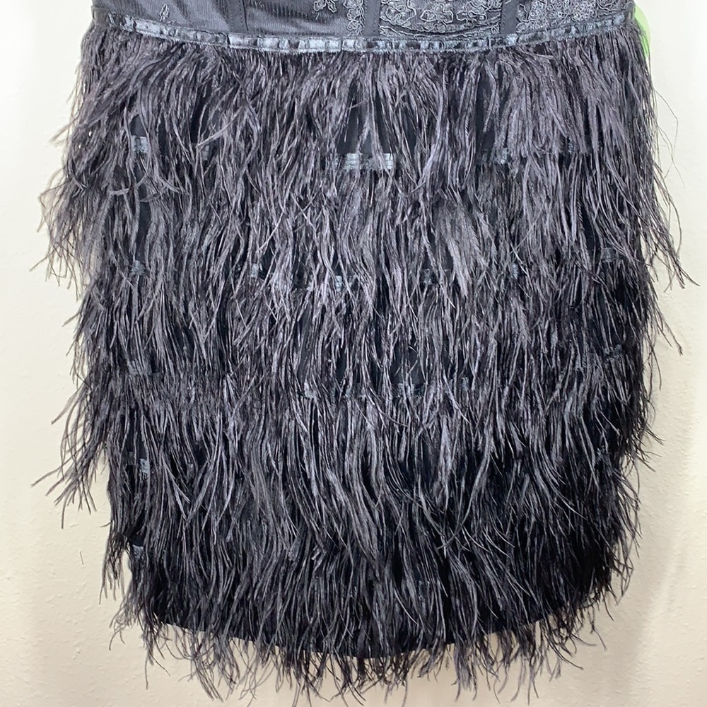 Windsor black ostrich spaghetti strap feather mini dress size large NWT - Picture 6 of 12